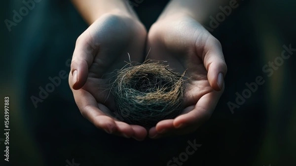 Fototapeta Empty bird's nest held in hands