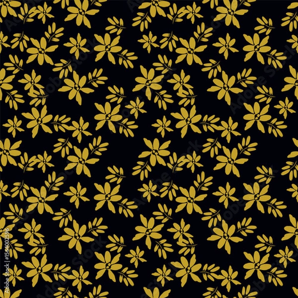 Fototapeta Summer floral seamless pattern. Blooming meadow plants. Artistic abstract flowers and leaves repeated print. Vector drawn botanical illustration.