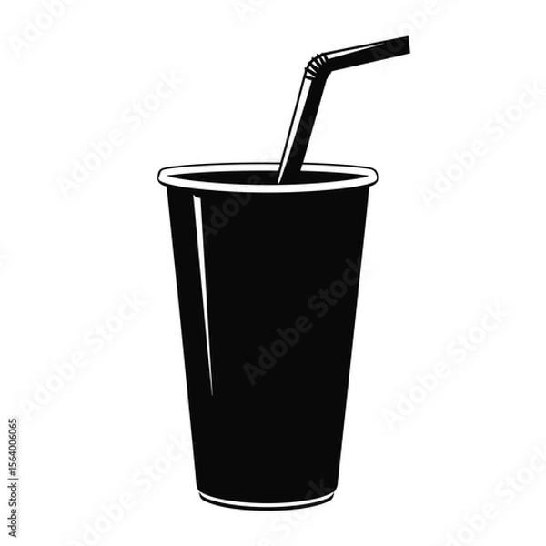 Obraz Black silhouette of a drink cup with a straw on a white background for beverage branding and refreshment concepts