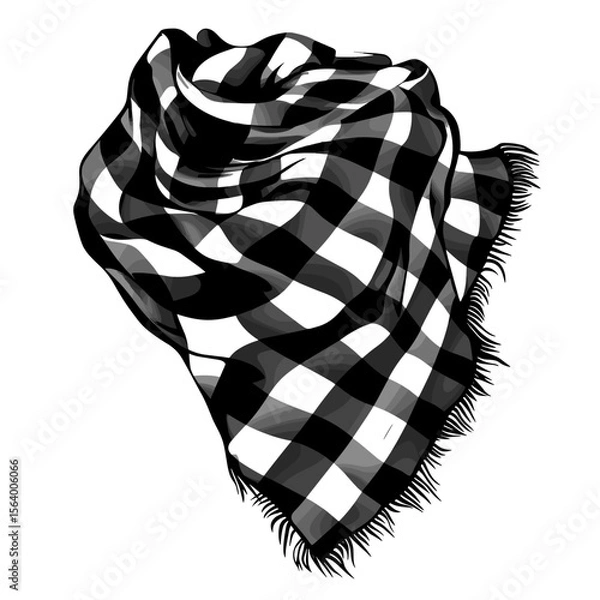 Obraz Black and white checkered scarf silhouette on a white background for fashion design and winter accessories