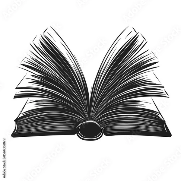 Obraz Black silhouette of an open book on a white background for education and literature design