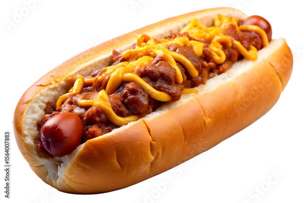 Fototapeta Chili Cheese Hot Dog Isolated on Transparent Background for Food Design. AI Generative