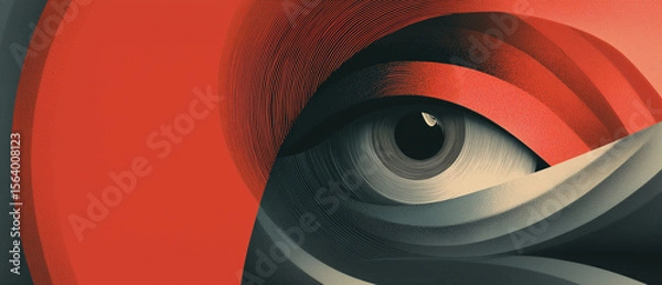 Fototapeta abstract eye art with red background and 3d eyeball painting; concept of mind puzzles, psychology, psychiatry