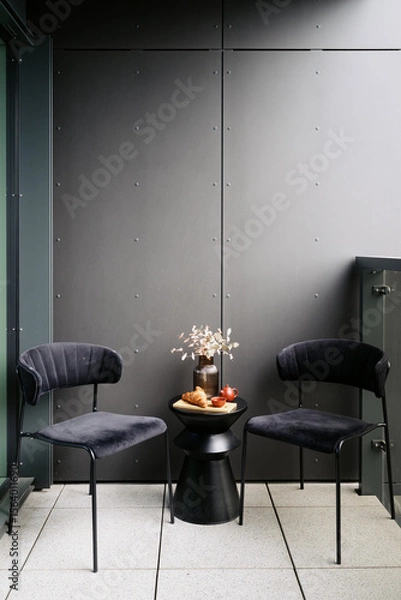 Obraz Modern loft-style balcony with sleek furniture ideal for relaxation and leisure