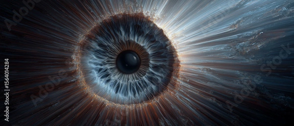 Fototapeta disturbing enormous abstract iris on panoramic background; futuristic art