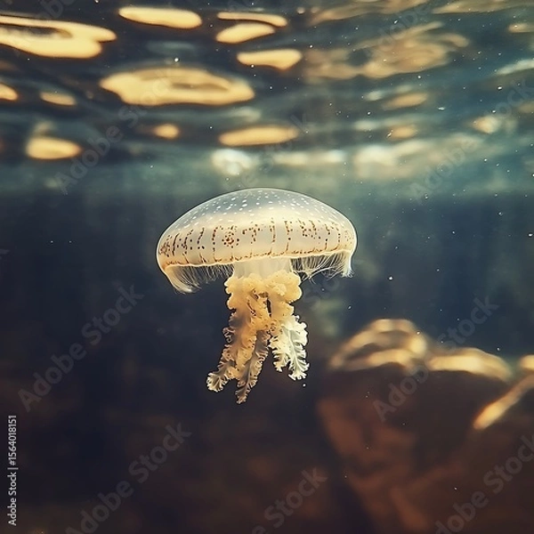 Fototapeta Underwater jellyfish glows softly in peaceful marine background high resolution picture
