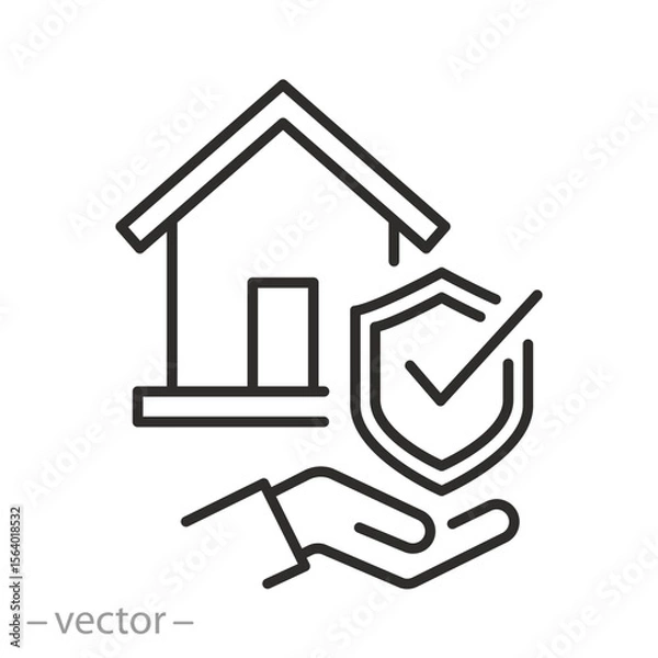 Obraz insurance house icon, house with shield, property insurance, real estate, thin line symbol on white background - editable stroke vector illustration eps10
