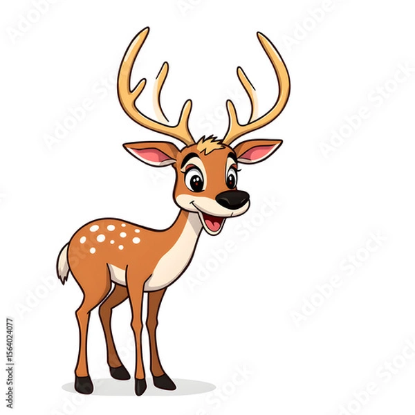Fototapeta A cartoon deer with antlers is smiling and looking at the camera