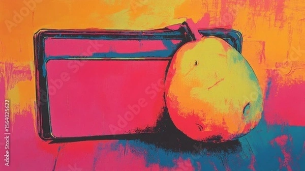 Fototapeta A painting of a pear and a box with a label on it