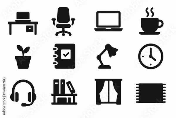 Fototapeta Black icons on white background for remote environments. Minimal vector for productive design.