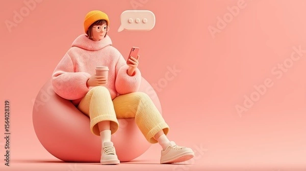 Fototapeta Minimalist 3D Floating People in Work and Productivity Situations, Pastel Colors, Clean Modern Background, Perfect for Stock and Digital Projects. creative stock, digital career, tech environment, off