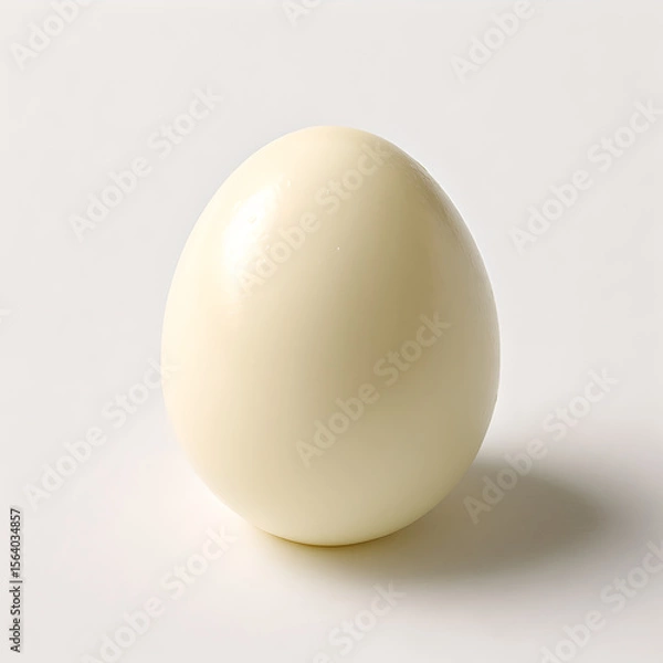 Fototapeta Close-Up of a Single Whole Peeled Boiled Egg on White Background