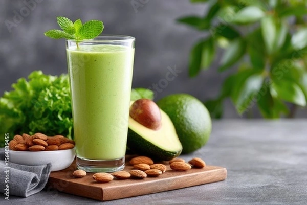 Obraz Avocado Smoothie with Almonds and Greens