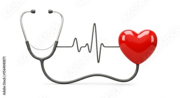 Fototapeta A stethoscope is connected to a red heart, representing heart health and medical care.