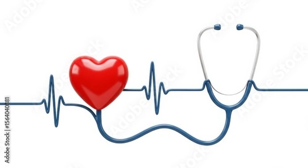 Fototapeta A stethoscope and heart integrate into an ECG waveform, representing health and medical concepts.