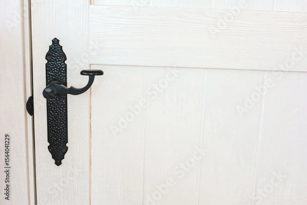 Obraz Door hardware features decorative black handle on a white wooden door in a bright interior setting