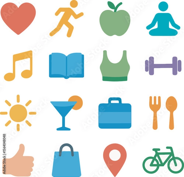 Fototapeta Icons Representing Healthy Lifestyle Choices And Activities For Well Being