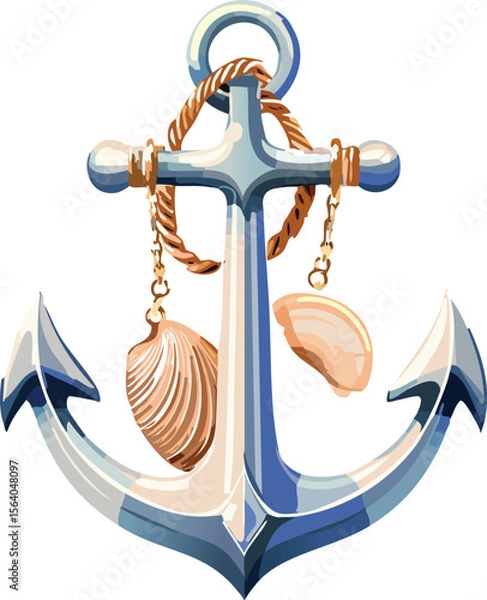 Fototapeta Quirky Boat Anchor Wearing Shell Earrings Vector Isolated on Transparent Background