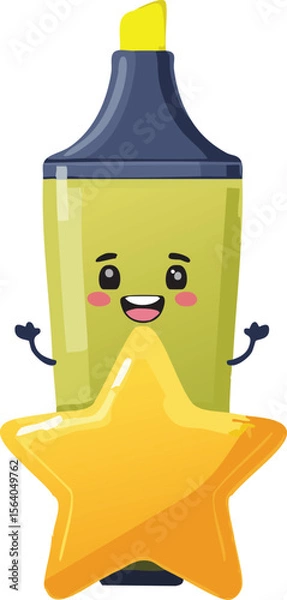 Fototapeta Cheerful Highlighter Drawing a Shiny Star Vector Isolated on Transparent Background