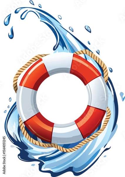 Fototapeta Floating Lifebuoy Surrounded by Playful Water Splashes