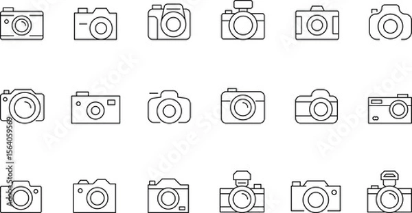 Fototapeta Camera icon set, photography, customizable stroke, vector, illustration