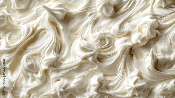 Obraz Textured white cream frosting background culinary dessert icing swirls whipped topping sweet design pattern perfect for bakers