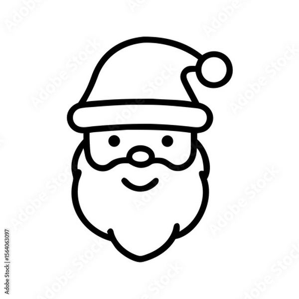 Fototapeta Santa Claus face with beard and hat in minimal line art style  
