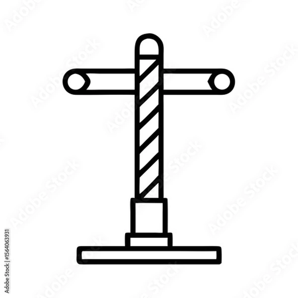 Fototapeta Vertical striped pole with cross arms on a round base for signs  