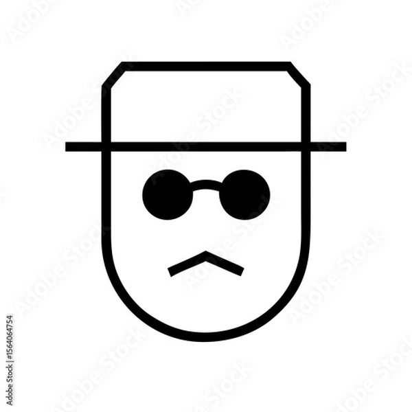 Fototapeta Outline of a man with glasses and a hat in minimalist style  