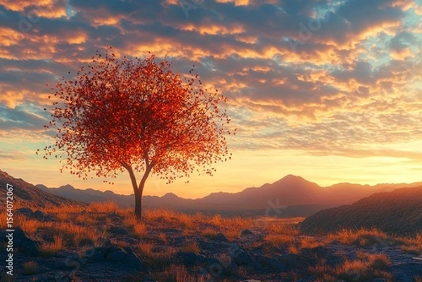 Obraz Desert sunset with autumn colors in sky