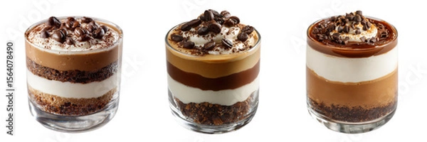 Fototapeta Set of Elegant layered coffee dessert with chocolate and cream isolated on a transparent background