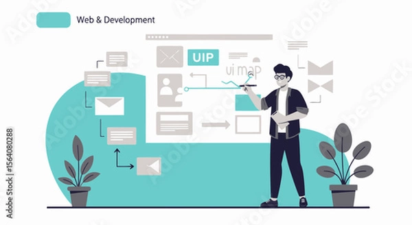 Fototapeta Designer Planning User Interface With Flowchart And UI Map On Whiteboard