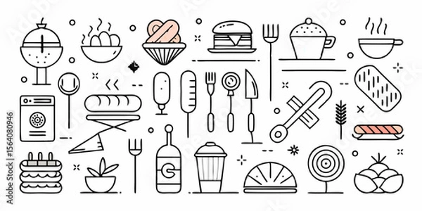 Obraz Set of different picnic icons. Flat line icons isolated on white background. Vector illustration.