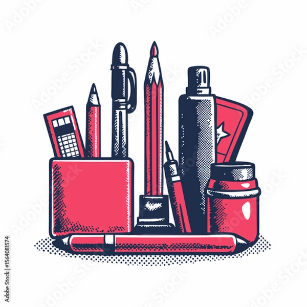 Obraz Hand drawn sketching tools image on white background. Vintage style. Vector illustration.