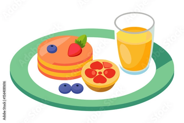 Obraz Orange Juice and Berry Side on Delicious Breakfast Plate