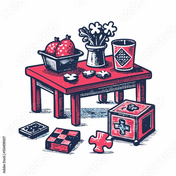 Obraz Hand drawn picnic image on white background. Vintage style. Vector illustration.