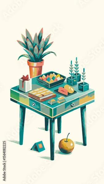 Obraz Picnic watercolor image. Flat style. Vector illustration.