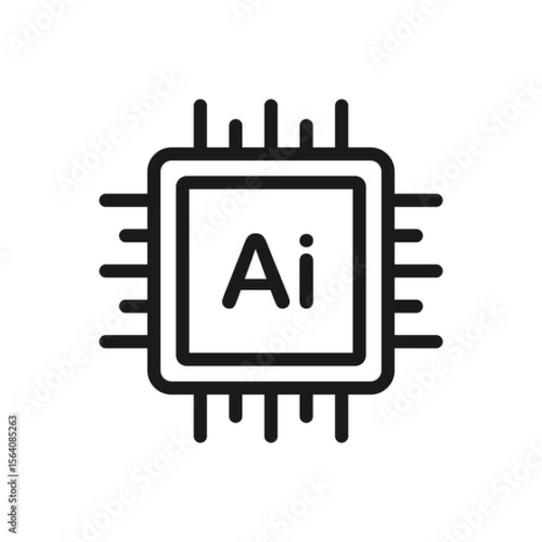 Fototapeta Thin line outline icon of AI central processor unit. Technology hardware for machine learning, computing, and robotics. Vector isolated on white.