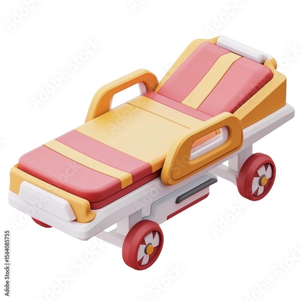 Fototapeta Rescue stretcher in red and yellow 3D style isolated on transparent background