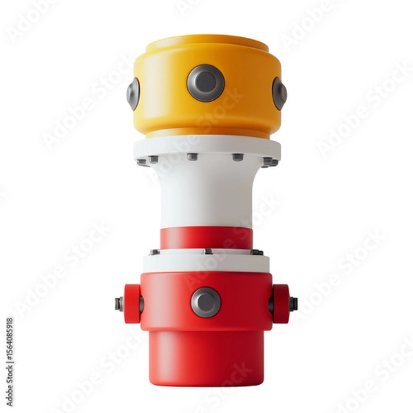 Fototapeta Colorful fire hydrant in red, yellow, and white 3D design