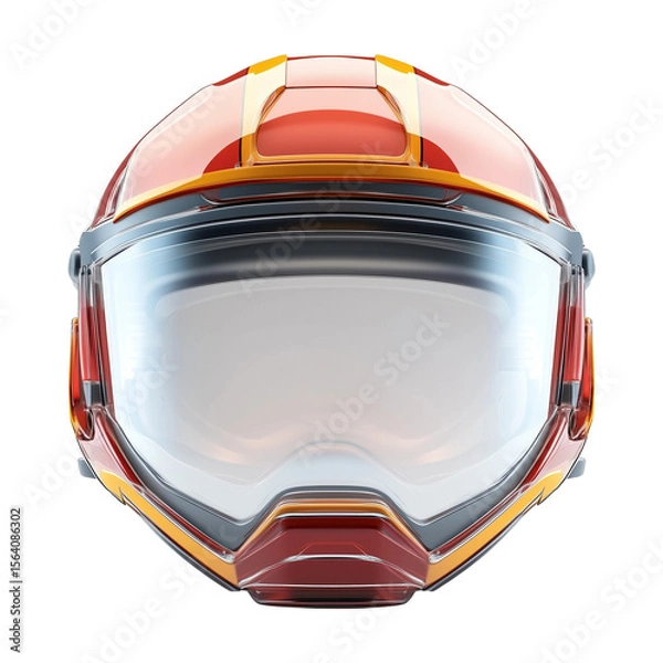 Fototapeta Firefighter helmet with visor in red and yellow 3D design