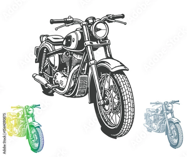 Fototapeta Classic Motorcycle Illustration with Two Color Variations on a White Background