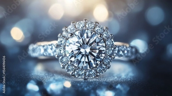 Obraz Cluster diamond ring glowing under bright studio light, close-up displaying intricate design details