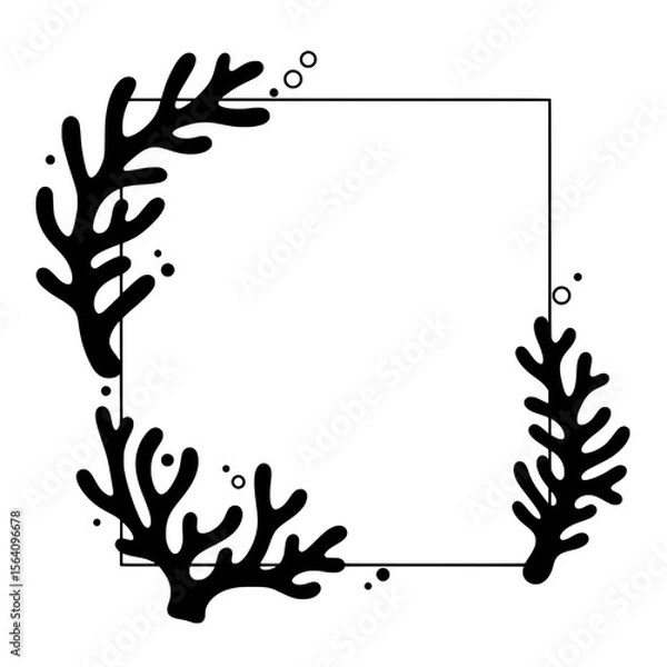 Fototapeta Elegant Sea Design: Intricate illustration of sea coral branch arrangement with a square frame, perfect for aquatic-themed designs.