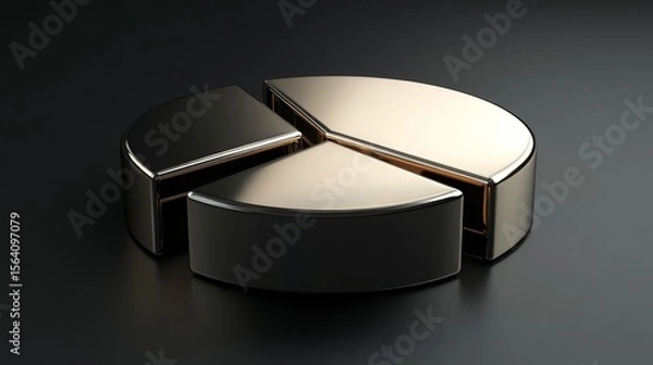 Obraz High-contrast D pie chart with shiny metallic textures, black background, sharp lighting
