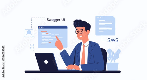 Fototapeta Software Engineer Analyzing Swagger Ui And Saas Platform Development Vector Illustration