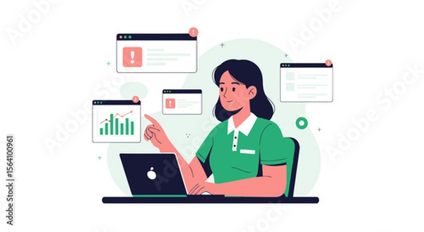 Fototapeta Woman Analyzing Data Reports Online on Laptop for Business Growth Strategy