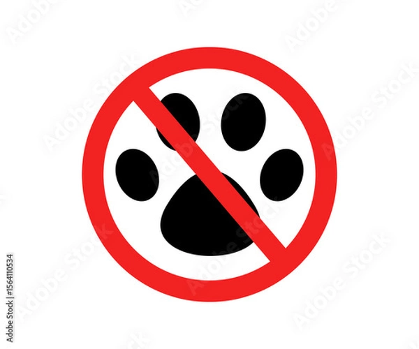 Fototapeta No cat symbol. No pets allowed. Paw pads and ban signs. Not allowed pet, ban dog sign illustration on transparent background.  