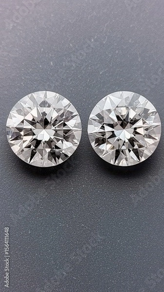 Fototapeta Two Brilliant Cut Diamonds on a Dark Background Displaying Sparkle
