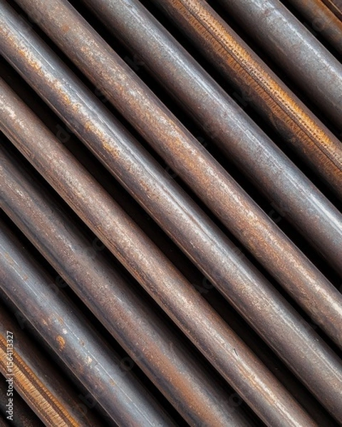 Fototapeta Rusty Metal Pipes in Industrial Setting with Detailed Texture and Lines